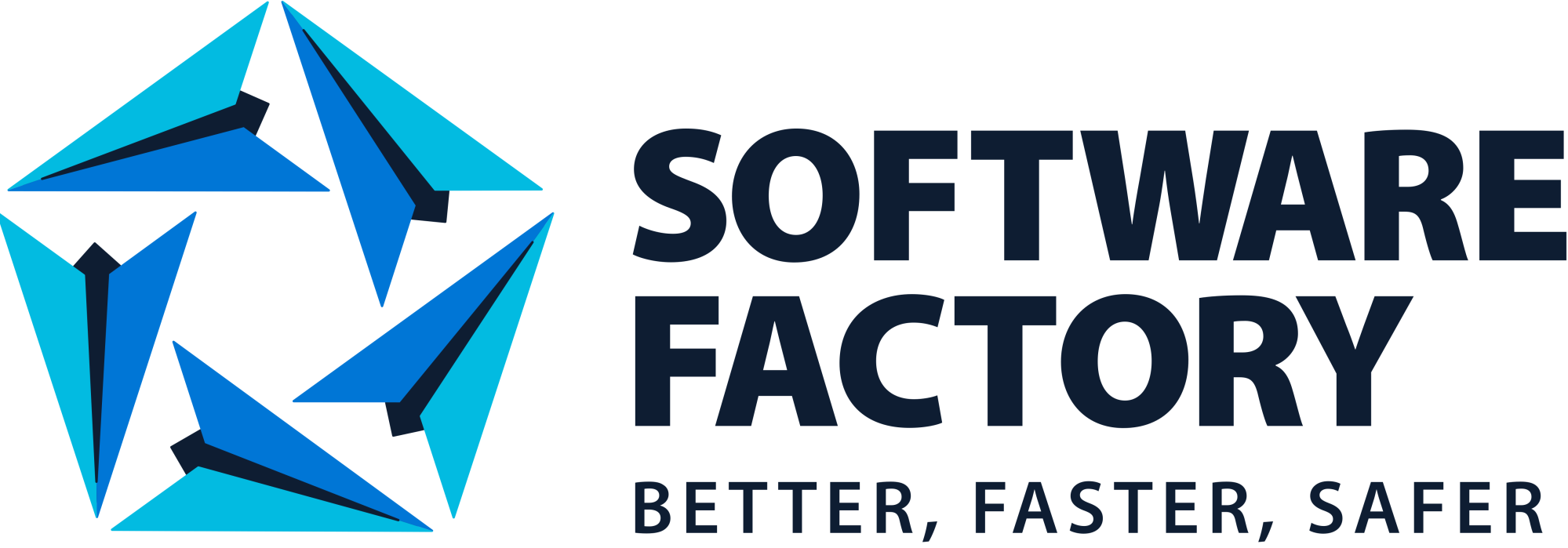 Software Factory logo with 5 airplanes together that make a pentagon shape 