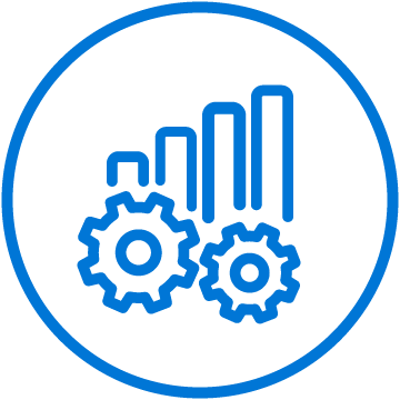 Gear cogs and bar chart icon