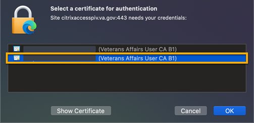 certificate selection in Chrome and Edge