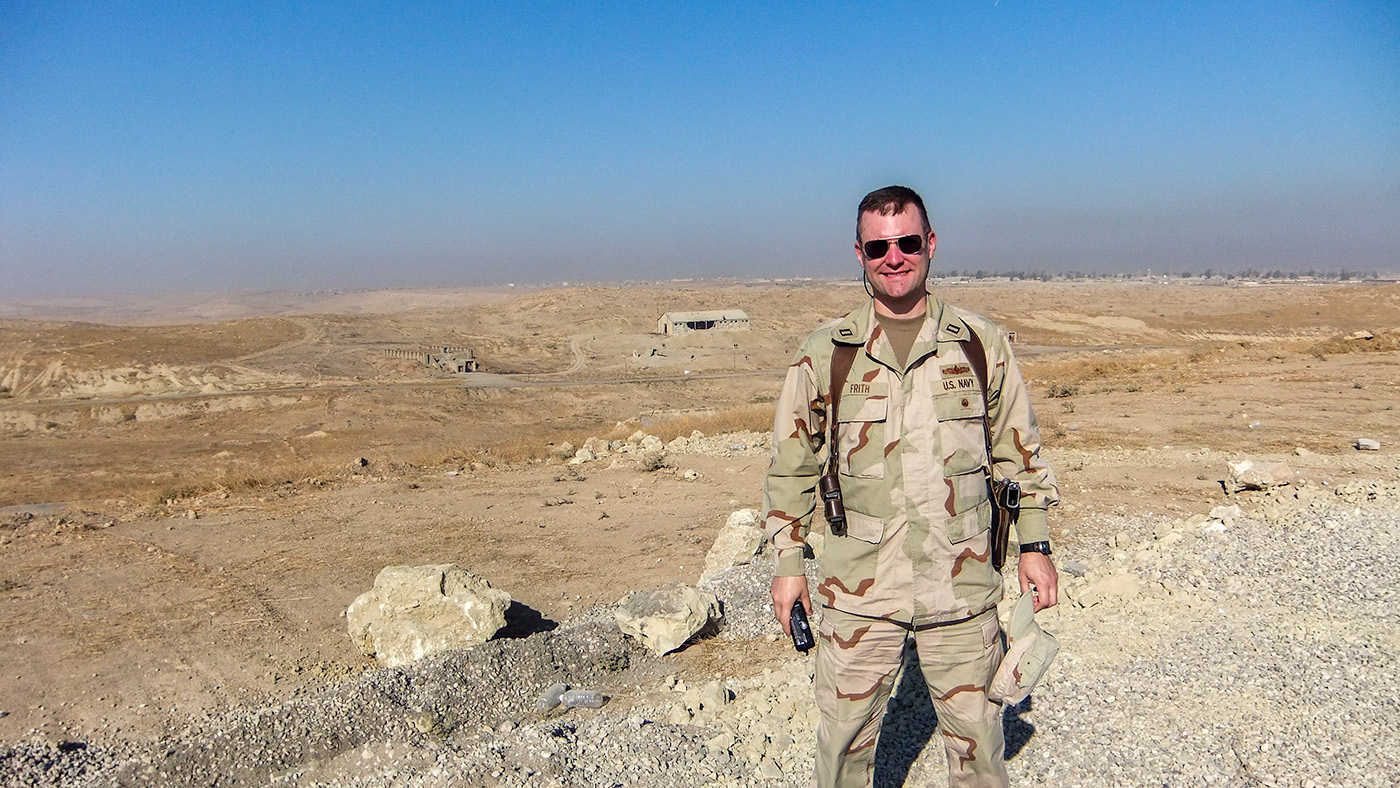 Chet Frith in a deployed location overlooking barren land