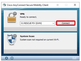 screenshot of the Cisco Any Connect popup